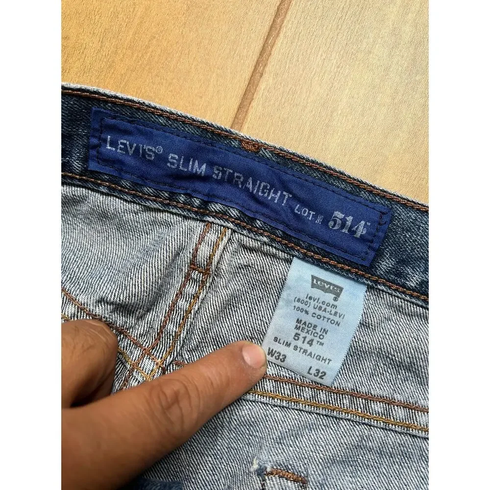 Vintage Levis 514 Slim‎ Straight 33x32 Blue Jeans Denim Fade Y2K boho Western